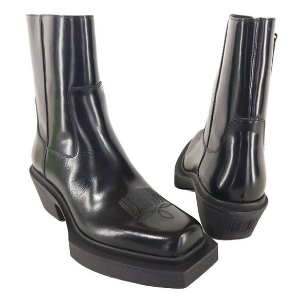 VTMNTS Logo Embossed Cowboy Ankle Boots 41 8 Mens Shiny Black Leather Vetements - Picture 2 of 16